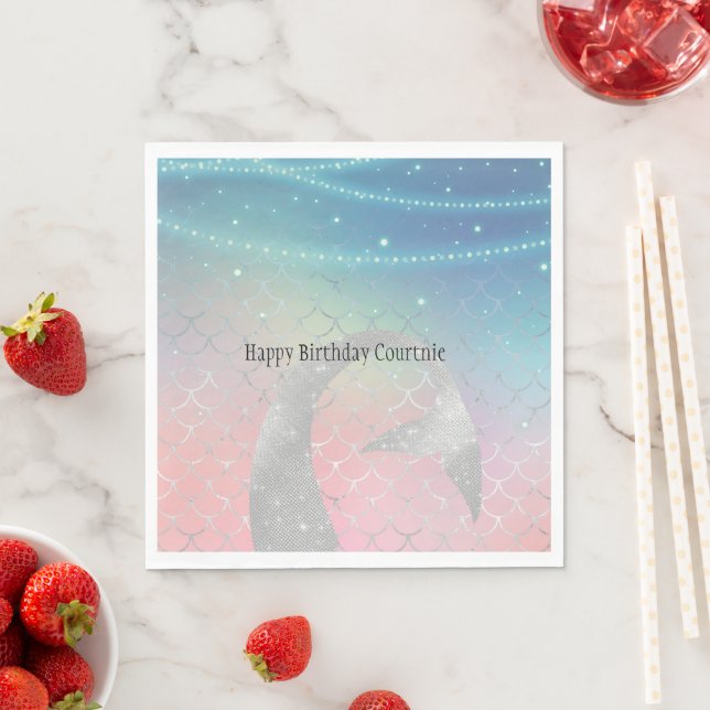 Silver Aqua Pink Purple Mermaid Napkins (Insitu)