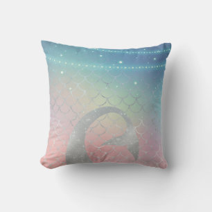 Silver Aqua Pink Purple Mermaid Throw Pillow