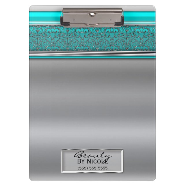 Silver Aqua Shine Elegant Chic Glam Personalized Clipboard (Front)