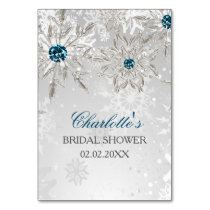 silver aqua snowflakes bridal shower bingo cards