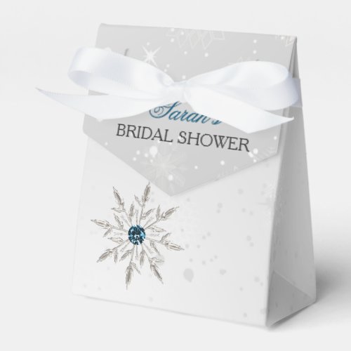 silver aqua snowflakes bridal shower favor box