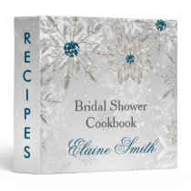 silver  aqua snowflakes bridal shower recipe 3 ring binder