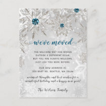 Silver Aqua Snowflakes Holiday Moving Announcement Postcard