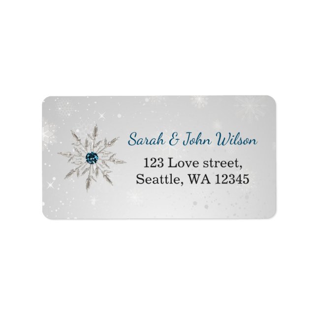 silver aqua snowflakes return address label (Front)
