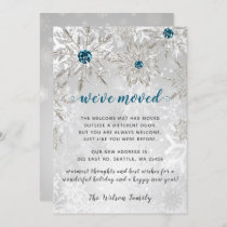 Silver Aqua Snowflakes We've Moved Holiday Cards