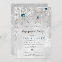 Silver Aqua Snowflakes Winter Engagement Party  Invitation