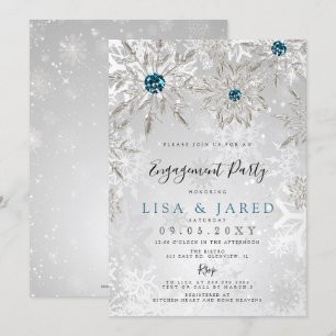 Silver Aqua Snowflakes Winter Engagement Party Invitation