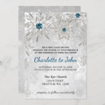 silver aqua snowflakes winter wedding invitation