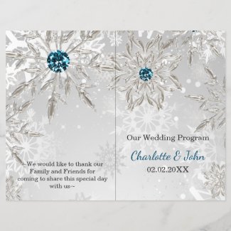 silver aqua snowflakes winter wedding program