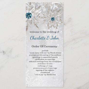 silver aqua snowflakes winter wedding programs