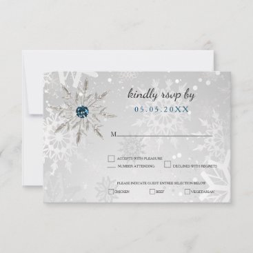 silver aqua snowflakes winter wedding rsvp invitation