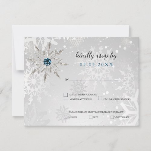 silver aqua snowflakes winter wedding rsvp invitation