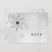 silver aqua snowflakes winter wedding rsvp invitation postcard (Front/Back)