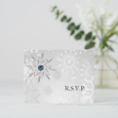 silver aqua snowflakes winter wedding rsvp invitation postcard (Standing Front)