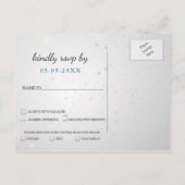 silver aqua snowflakes winter wedding rsvp invitation postcard (Back)