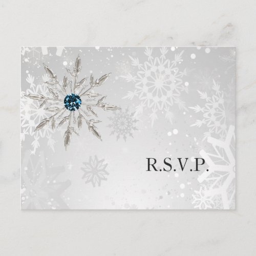 silver aqua snowflakes winter wedding rsvp invitation postcard