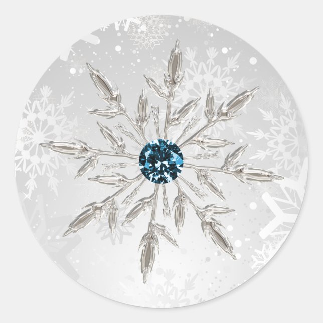 silver aqua snowflakes winter wedding stickers (Front)