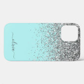 Silver Aqua Teal Blue Girly Glitter Monogram Case- Case-Mate iPhone Case (Back (Horizontal))