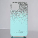Silver Aqua Teal Blue Girly Glitter Monogram Case- iPhone 12 Case<br><div class="desc">Silver and Teal Aqua Blue Faux Sparkle and Dripping Glitter Brushed Metal Monogram Name and Initial Phone. This makes the perfect sweet 16 birthday,  wedding,  bridal shower,  anniversary,  baby shower or bachelorette party gift for someone that loves glam luxury and chic styles.</div>