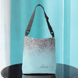 Silver Aqua Teal Blue Girly Glitter Monogram Crossbody Bag<br><div class="desc">Silver and Aqua Teal Blue anniversary,  baby shower or bachelorette party gift for someone that loves glam luxury and chic styles.</div>