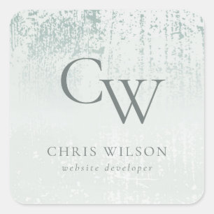 Silver Aqua Teal Brushed Metallic Monogram Initial Square Sticker