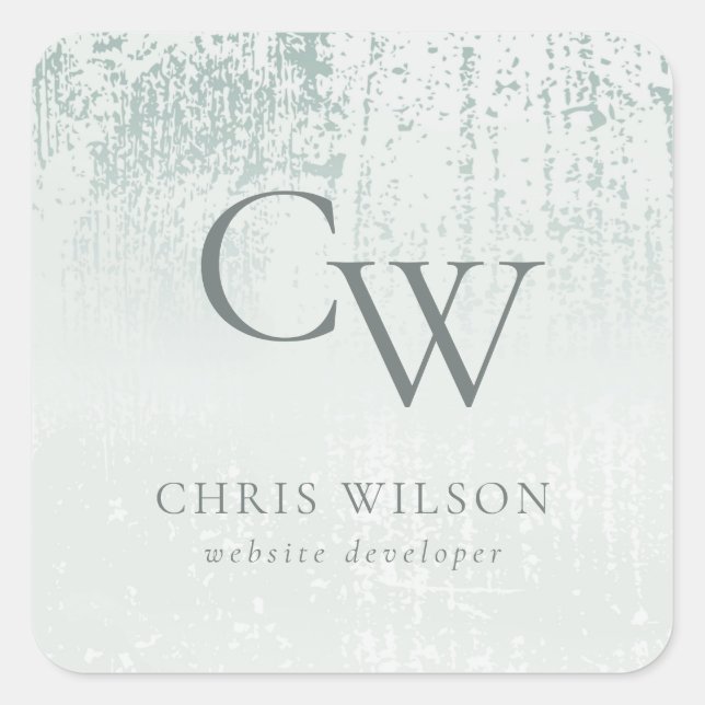 Silver Aqua Teal Brushed Metallic Monogram Initial Square Sticker (Front)