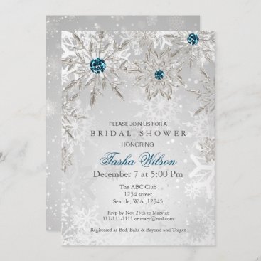 silver aqua Winter Bridal Shower Invite