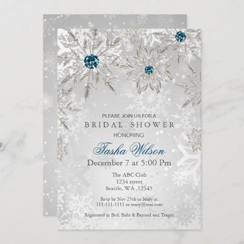 silver aqua Winter Bridal Shower Invite