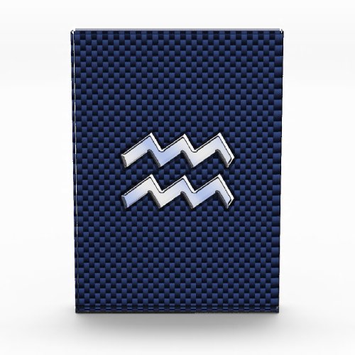 Silver Aquarius Sign on Navy Blue Carbon Fiber Art Acrylic Award