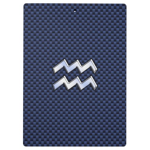 Silver Aquarius Sign on Navy Blue Carbon Fiber Art Clipboard