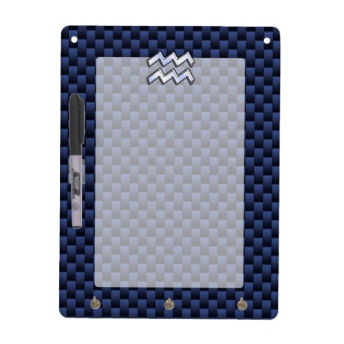 Silver Aquarius Sign on Navy Blue Carbon Fiber Art Dry Erase Board