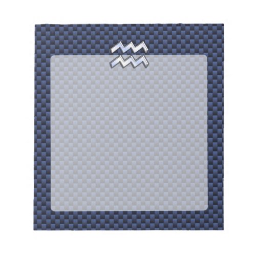 Silver Aquarius Sign on Navy Blue Carbon Fiber Art Notepad