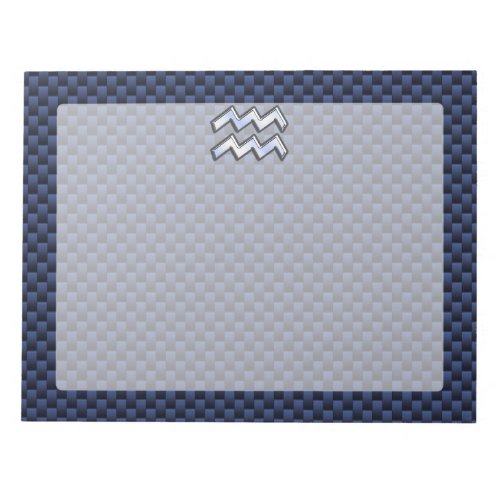 Silver Aquarius Sign on Navy Blue Carbon Fiber Art Notepad