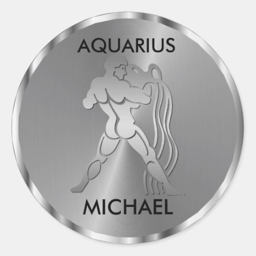 Silver Aquarius  the Water Bearer _ Zodiac Sign Classic Round Sticker