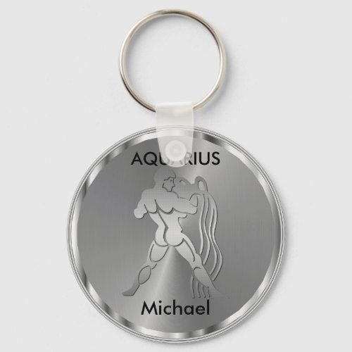 Silver Aquarius  the Water Bearer _ Zodiac Sign Keychain