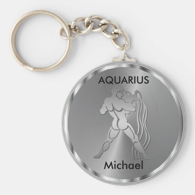 Silver Aquarius ♒ the Water Bearer - Zodiac Sign Keychain (Front)