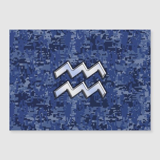 Silver Aquarius Zodiac Sign Navy Blue Digital Camo (Front)