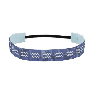 Silver Aquarius Zodiac Sign Navy Blue Digital Camo Athletic Headband