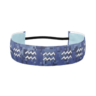 Silver Aquarius Zodiac Sign Navy Blue Digital Camo Athletic Headband