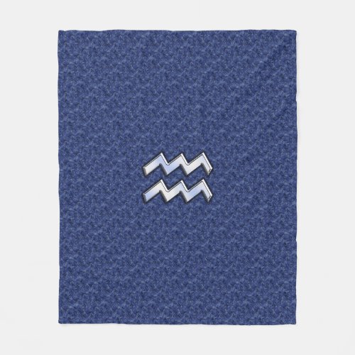 Silver Aquarius Zodiac Sign Navy Blue Digital Camo Fleece Blanket