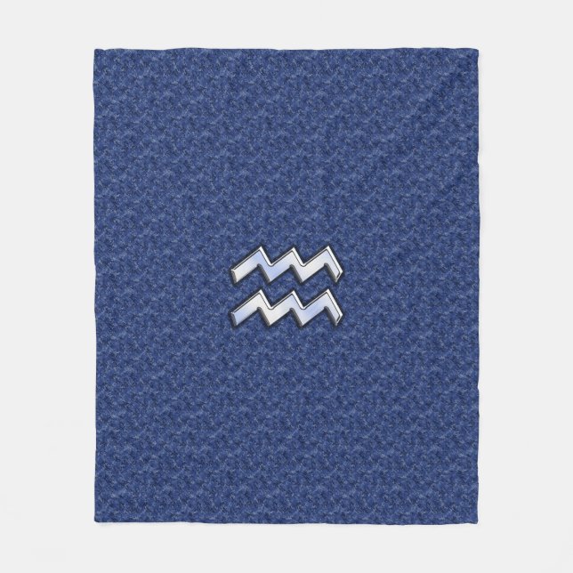 Silver Aquarius Zodiac Sign Navy Blue Digital Camo Fleece Blanket (Front)