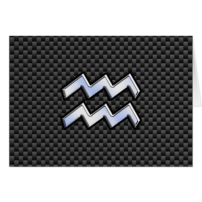 Silver Aquarius Zodiac Symbol Carbon Fiber Style (Front Horizontal)