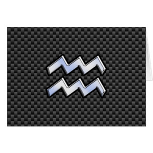 Silver Aquarius Zodiac Symbol Carbon Fiber Style Cards