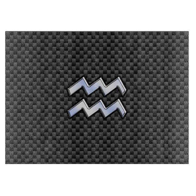 Silver Aquarius Zodiac Symbol Carbon Fiber Style Cutting Board (Front)