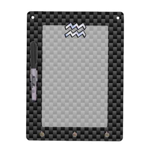 Silver Aquarius Zodiac Symbol Carbon Fiber Style Dry Erase Board