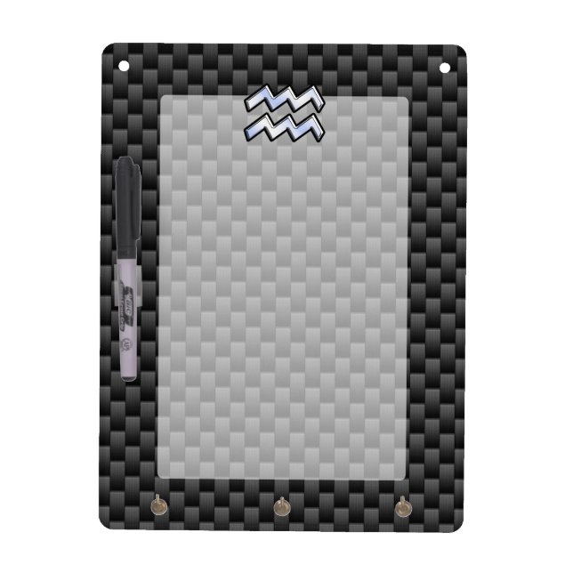 Silver Aquarius Zodiac Symbol Carbon Fiber Style Dry Erase Board (Front)