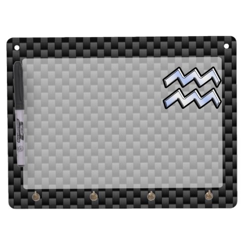 Silver Aquarius Zodiac Symbol Carbon Fiber Style Dry Erase Board With Keychain Holder
