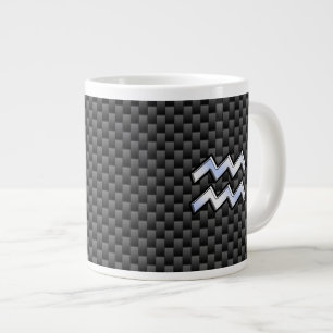 Silver Aquarius Zodiac Symbol Carbon Fiber Style Giant Coffee Mug