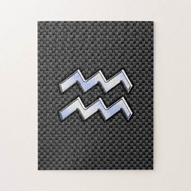 Silver Aquarius Zodiac Symbol Carbon Fiber Style Jigsaw Puzzle (Vertical)