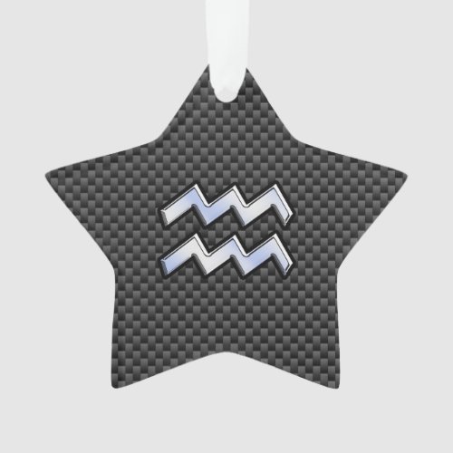 Silver Aquarius Zodiac Symbol Carbon Fiber Style Ornament